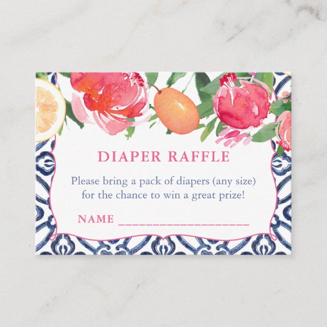 Bold Flowers With Citrus Diaper Raffle Enclosure Card (Front)