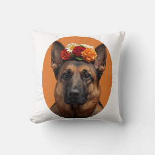 Bold Folk Art Self-Portrait German Shepherd Cushion