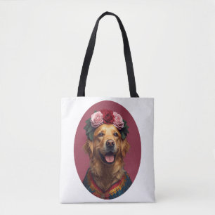 Bold Folk Art Self-Portrait Golden Retriever Tote Bag