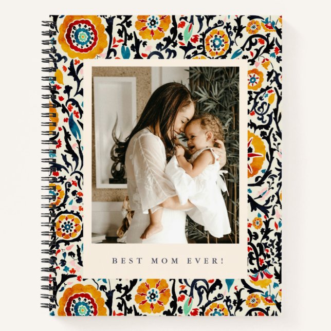 Bold Folk Floral Best Mum Ever Photo Mother's Day Notebook (Front)