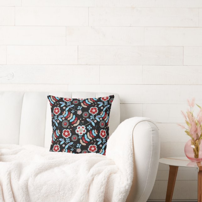 Bold Folk Floral Pattern Cushion (Couch)