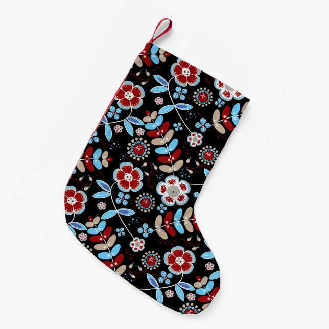 Bold Folk Floral Pattern Small Christmas Stocking (Front (Hanging))
