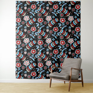 Bold Folk Floral Pattern Tapestry