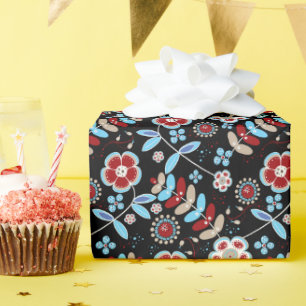 Bold Folk Floral Pattern Wrapping Paper