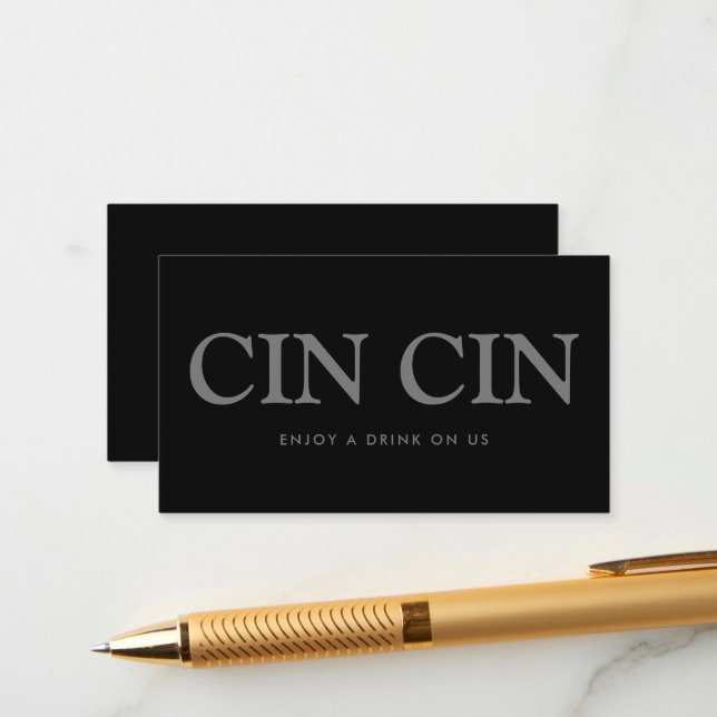 Bold Font "Cin cin" Italian Free Drinks Ticket Enclosure Card (Front/Back In Situ)