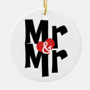 Bold Font Gay Wedding Mr and Mr Personalised Ceramic Tree Decoration