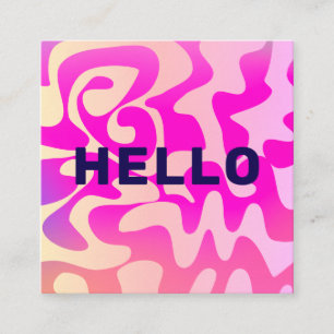 Bold Font Groovy Retro Hello Pink Colorful Square Business Card