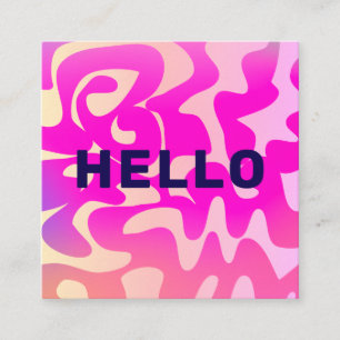 Bold Font Groovy Retro Hello Pink Colourful Square Business Card