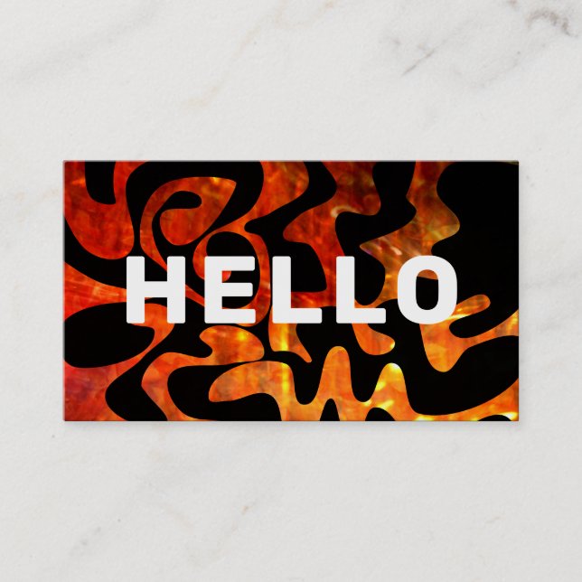 Bold Font HELLO Hot Orange Fire Black Abstract Art Business Card (Front)
