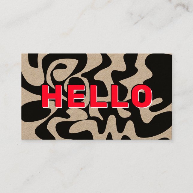 Bold Font Hello Modern Black and Red Kraft Business Card (Front)