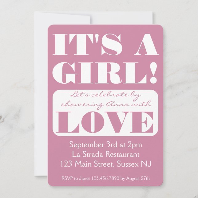 Bold Font It's a Girl! baby Shower invitation (Front)