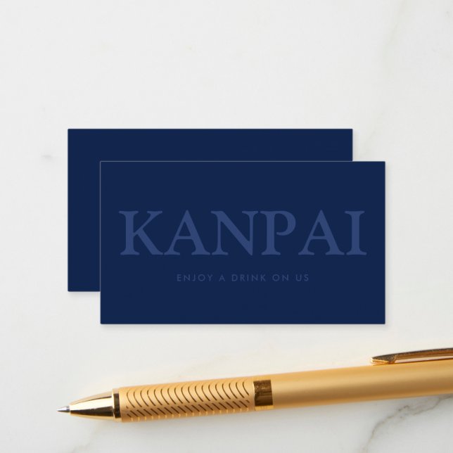 Bold Font "Kanpai" Japanese Free Drinks Ticket Enclosure Card (Front/Back In Situ)