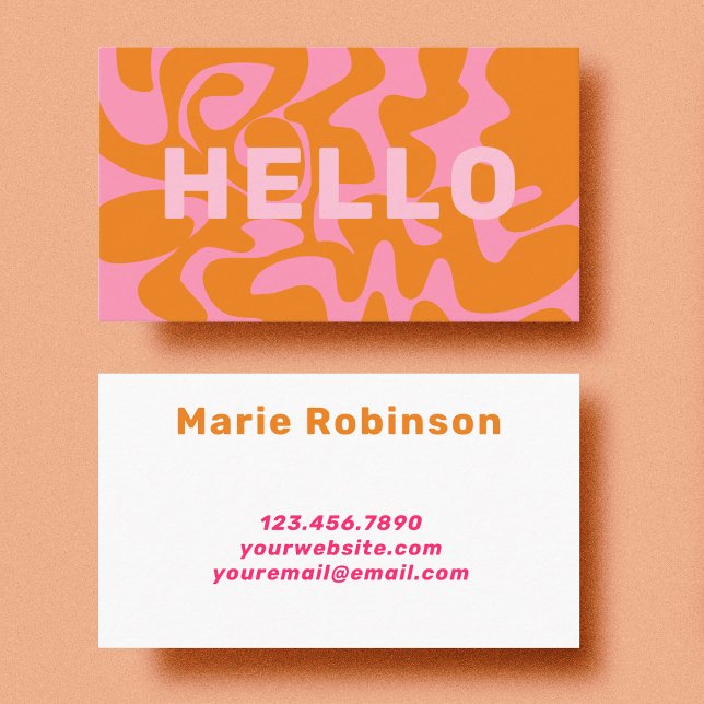 Bold Font Retro Groovy Blush Pink Hello Business Card (Creator Uploaded)