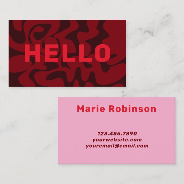Bold Font Retro Groovy Cherry Red Burgundy Hello Business Card (Front/Back)
