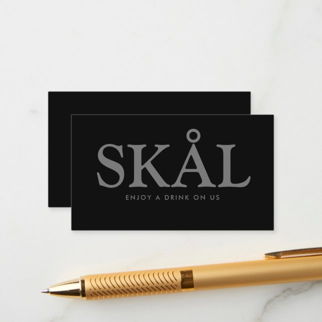 Bold Font "Skål" Nordic Free Drinks Ticket Enclosure Card (Front/Back In Situ)