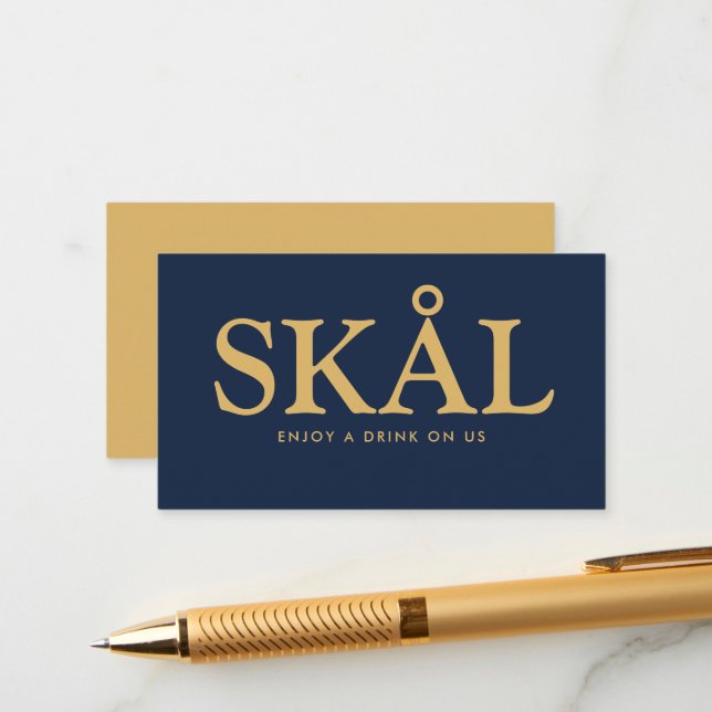 Bold Font "Skål" Nordic Free Drinks Ticket Enclosure Card (Front/Back In Situ)