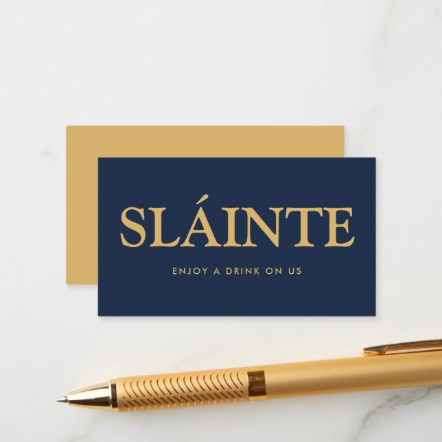Bold Font "Sláinte"Irish Gaelic Free Drinks Ticket Enclosure Card (Front/Back In Situ)