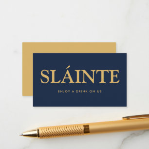 Bold Font "Sláinte"Irish Gaelic Free Drinks Ticket Enclosure Card