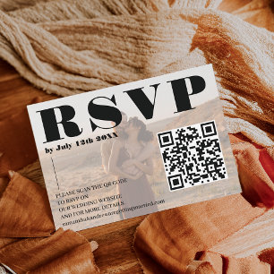 Bold font wedding rsvp Qr code 2 photos white Enclosure Card