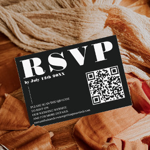 Bold font wedding rsvp Qr code white on black Enclosure Card
