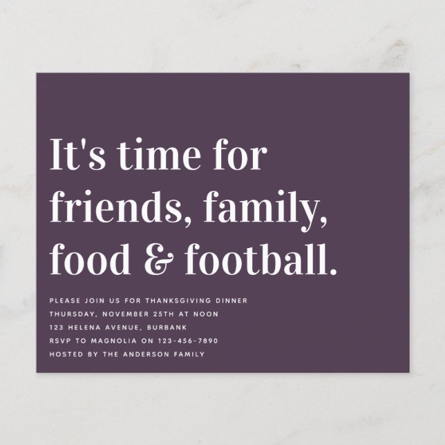 Bold Food Football Thanksgiving Dinner Invitation (Front)