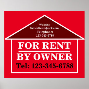 Bold FOR RENT BY OWNER Custom Real Estate Window Poster