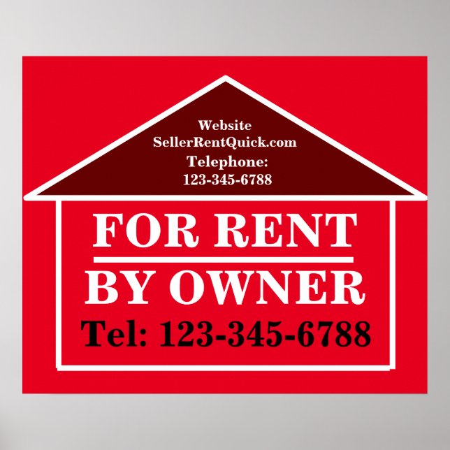 Bold FOR RENT BY OWNER Custom Real Estate Window Poster (Front)