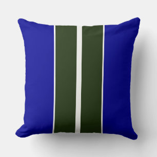 Bold Forest Green Royal Blue White Racing Stripes Cushion