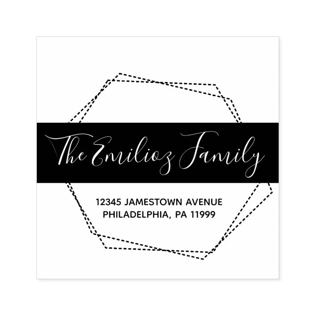 Bold Frame Dotted Script Family Address Rubber Stamp (Imprint)