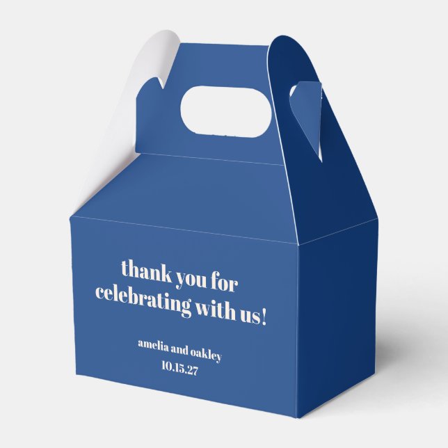 Bold French Blue Retro Custom Wedding Thank You  Favour Box (Front Side)