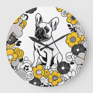 Bold French Bulldog Pop Art Portrait Large Clock