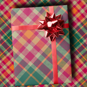 Bold Fuchsia Emerald Green Modern Diagonal Plaid Wrapping Paper