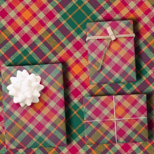 Bold Fuchsia Emerald Green Modern Diagonal Plaid Wrapping Paper Sheet