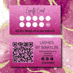 Bold Fuchsia Glitter Ombre Lash Technician Loyalty Card