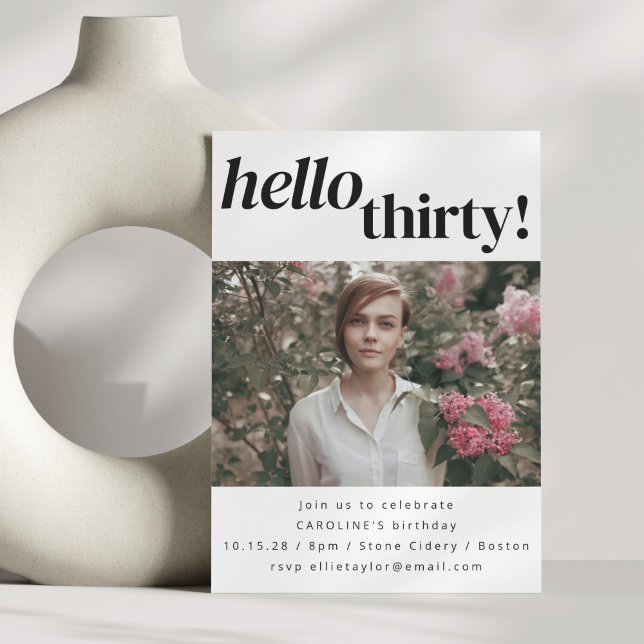 Bold Fun Modern White 30th Birthday Party Photo  Invitation (Creator Uploaded)