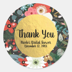 Bold Funky Colourful Floral Dark Chic Wedding Favo Classic Round Sticker