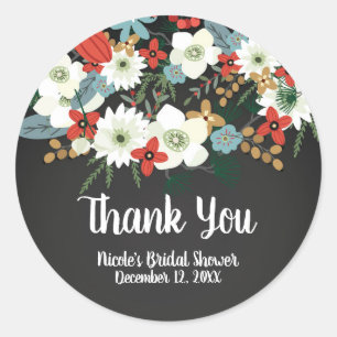 Bold Funky Colourful Floral Dark Chic Wedding Favo Classic Round Sticker