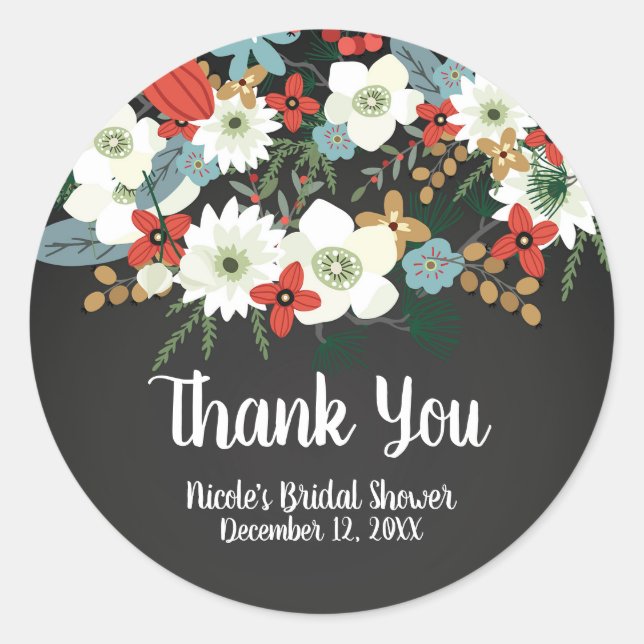 Bold Funky Colourful Floral Dark Chic Wedding Favo Classic Round Sticker (Front)