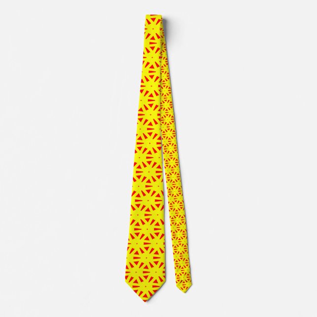 Bold Funky Yellow and Red Suns Abstract Pattern Tie (Front)