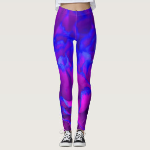 Bold Fuschia Pink and Blue Carnation Flower Leggings