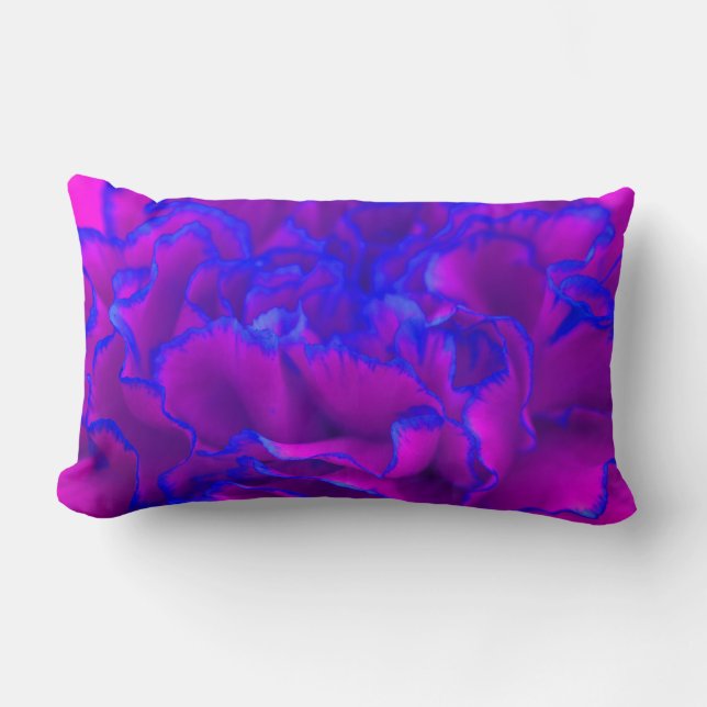 Bold Fuschia Pink and Blue Carnation Flower Lumbar Cushion (Front)