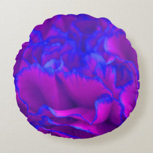 Bold Fuschia Pink and Blue Carnation Flower Round Cushion
