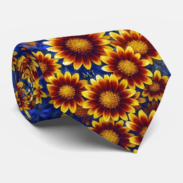 Bold Gaillardia Flowers Deep Red Yellow Watercolor Tie (Rolled)