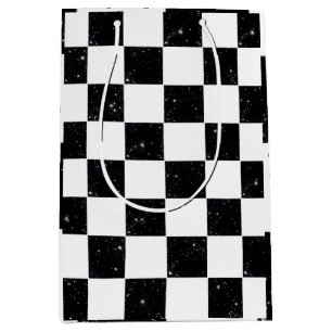 Bold Galaxy Black & White Check Classic Pattern Medium Gift Bag