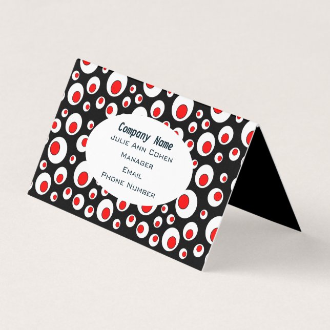 Bold Geometric Abstract Circles Red White on Black Business Card (Front)