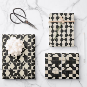  Bold Geometric Abstract Pattern – Black & Cream Wrapping Paper Sheet