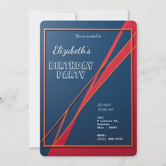 Bold Geometric Abstract Personalised Birthday Invitation (Front)