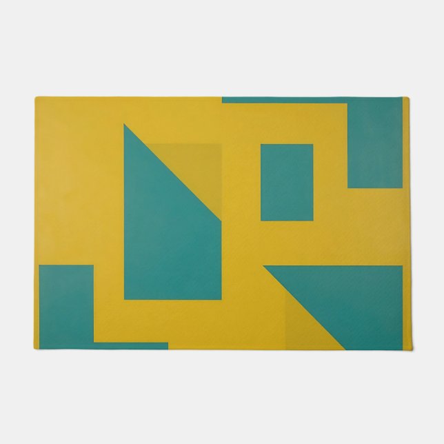 Bold Geometric Abstract Yellow Teal Doormat (Front)