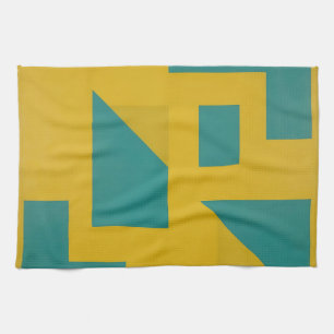 Bold Geometric Abstract Yellow Teal Tea Towel