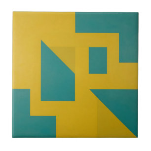 Bold Geometric Abstract Yellow Teal Tile